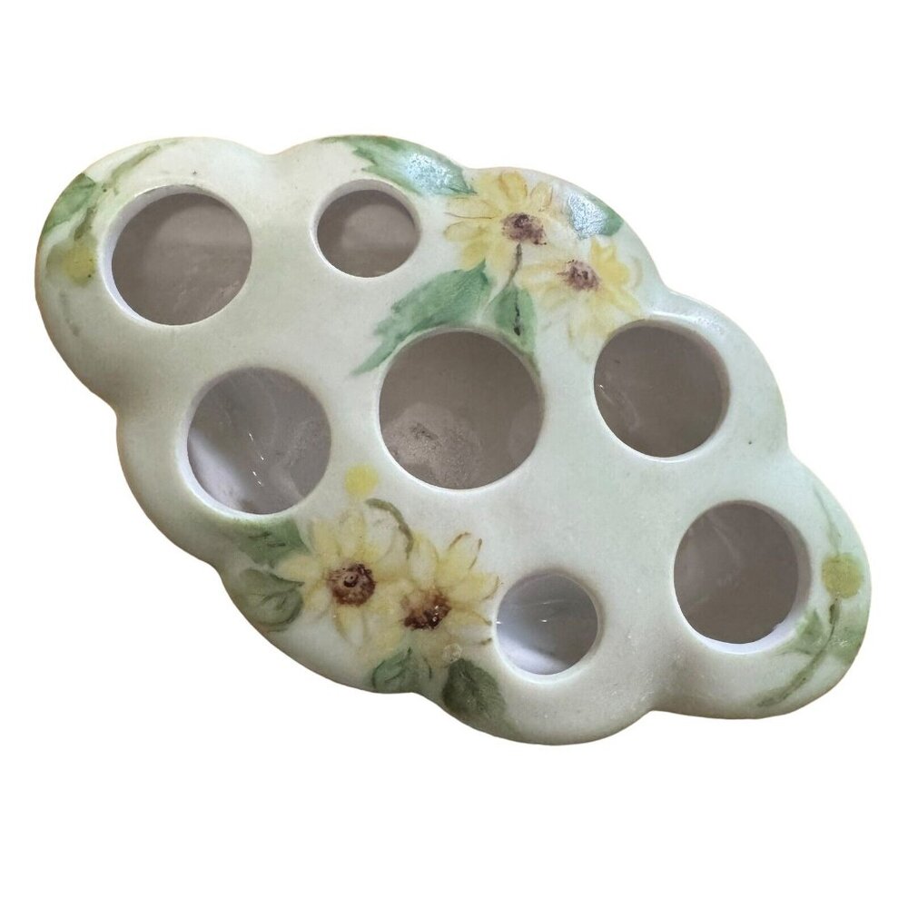 Lipstick‎ Holder, Footed Porcelain Hand Painted Sunflowers